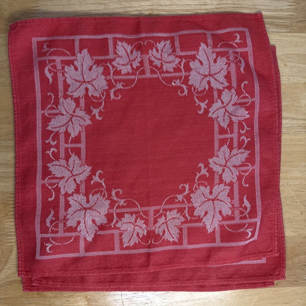 Vintage Damask Napkins Set Of 6 Coral Red White Ivy Luncheon 12”x12” - Picture 3 of 10
